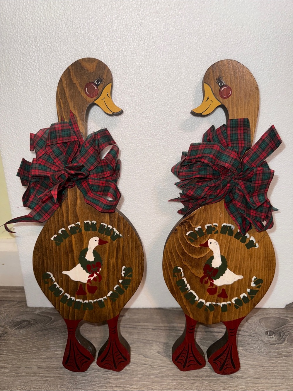 Vintage Hand-Painted Wooden Country Geese Wall Plaques- Set of 2 Festive Decor
